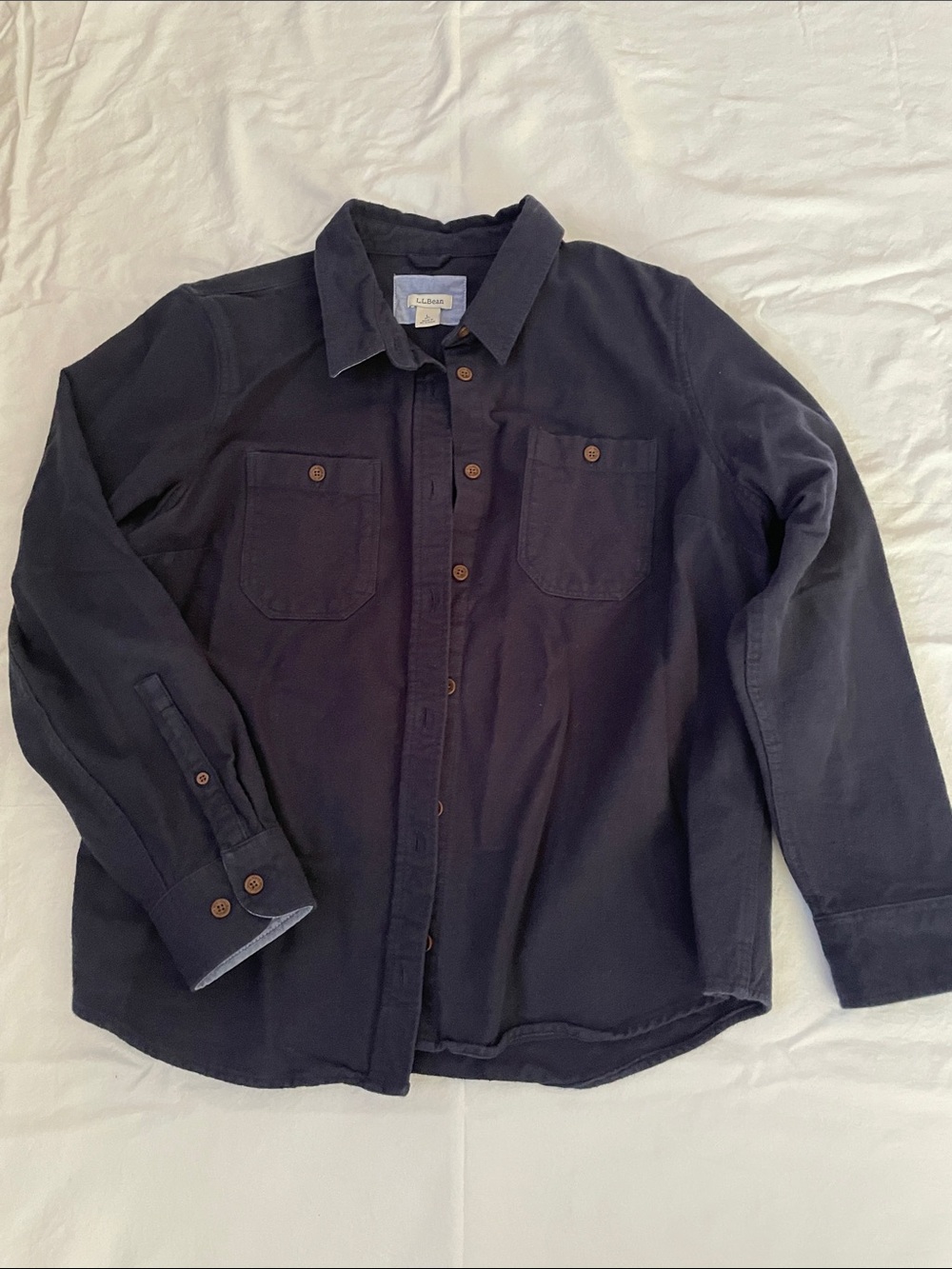 L.L. Bean Women’s Navy Chest-Pocket Button-Up Flannel Shirt
